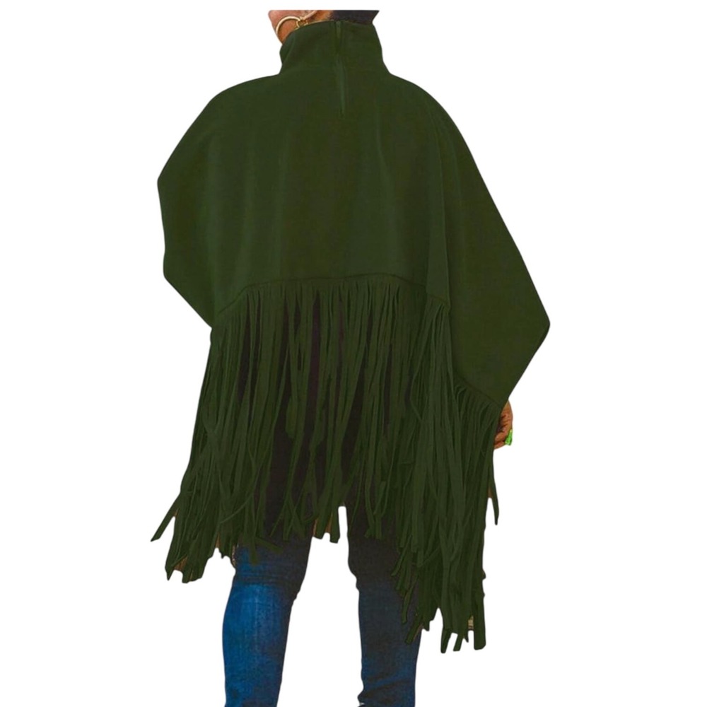 Women Turtleneck Fringe Top Batwing Sleeve Size X-LARGE Poncho Oversized‎ Tassel